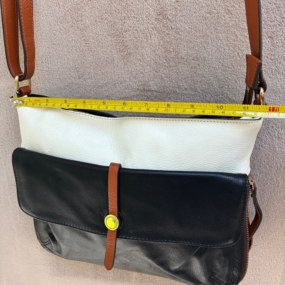 Danier Crossbody Bag Black, Tan & Cream Real Leather Timeless Vintage Neutral - Picture 15 of 16